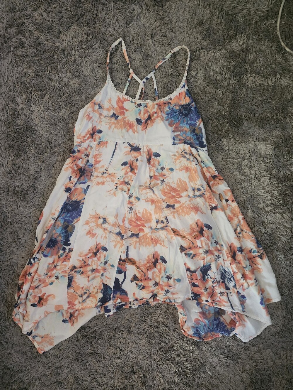 O'Neill White Dress with Peach Floral and Blue Accents